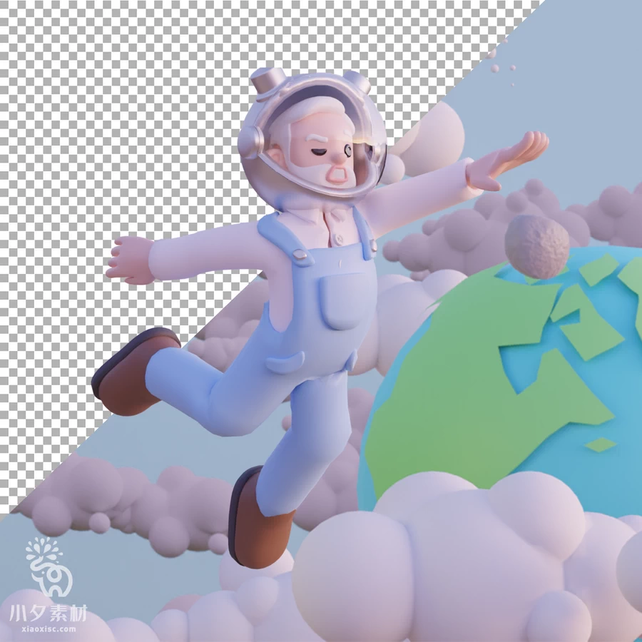 潮流趣味3D立体宇航员卡通人物形象设计元素插画装饰PSD设计素材【005】